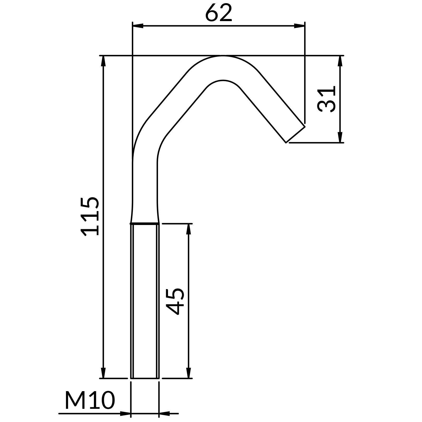 Hak z gwintem metrycznym M10 (1 sztuka)